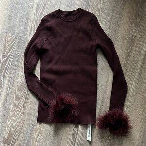 Commense NWT Long Sleeve Top with Feather Cuffs